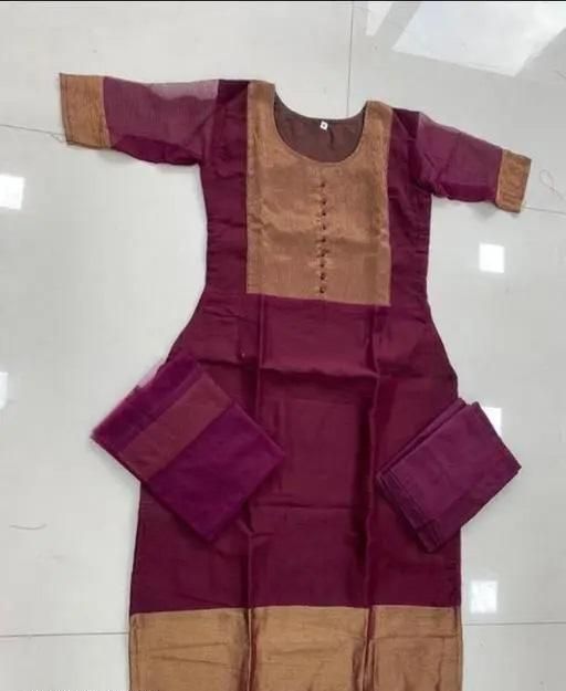 Premium Jacquard Chiffon Kurti Pant Sets (Wine)