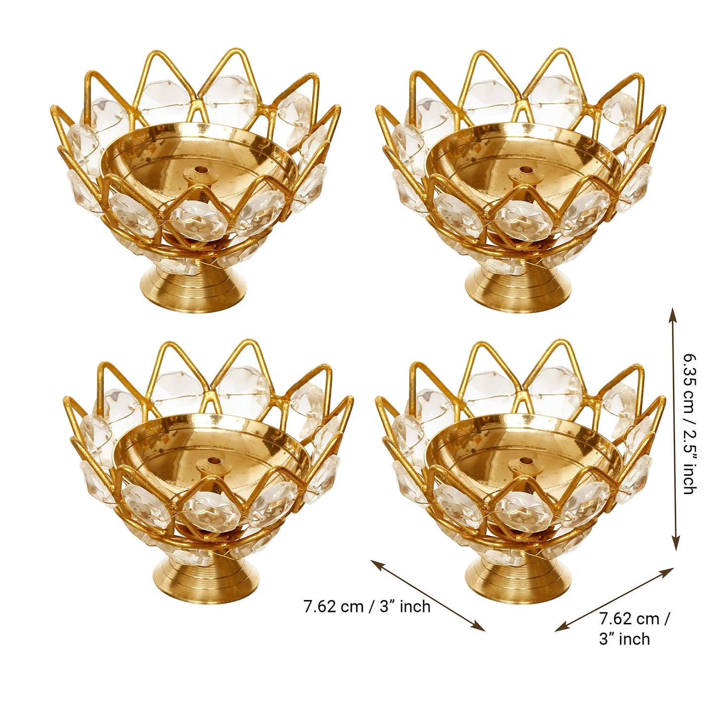 eCraftIndia Set of 4 Lotus Shape Crystal Tea Light Holders (White & Gold)